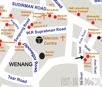 Map of Hollywood Cafe in Manado city